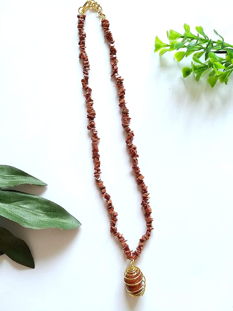 Goldstone Red Pendant Necklace | Natural Golden Sunstone Necklace| Crystal Energy Necklace Jewelery | Healing stone | Gift Crystal Necklace - Image 3