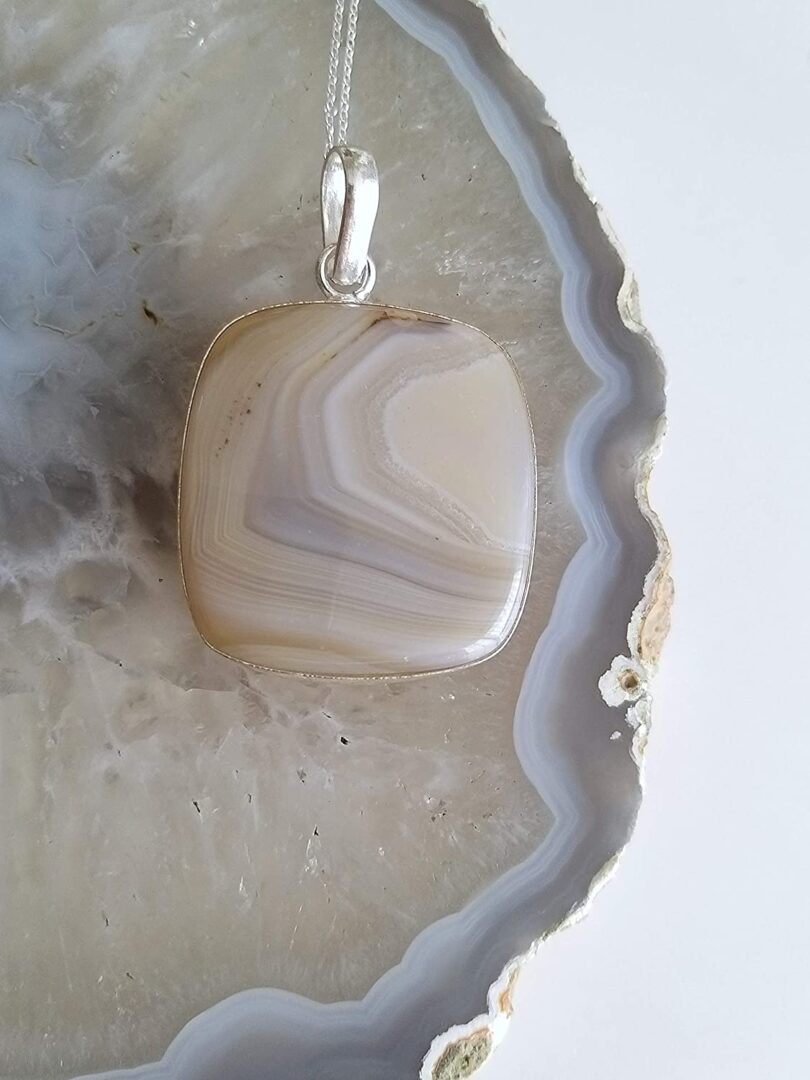 Blue Lace Agate Pendant Necklace | Natural Gemstone Pendant -18"- Chain Necklace | Geniune Blue Lace Agate Crystal GS Pendant | Gift Packing - Image 5