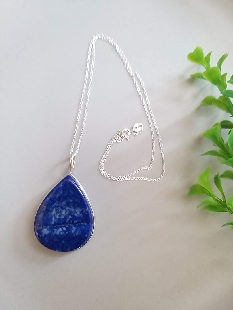 Lapis Lazuli 925-Silver Pendant Necklace | Sterling Silver Chain-16'' | Lapis Lazuli 925-Silver Pendant | Geniune 925-Sterling Silver chain | Gift for Her - Image 3