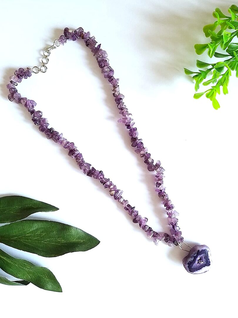 Amethyst Pendant Necklace | Amethyst Agate Slice Pendant Necklace | Healing Stone | Meditation | Gift Amethyst Crystal Energy Necklace - Image 2