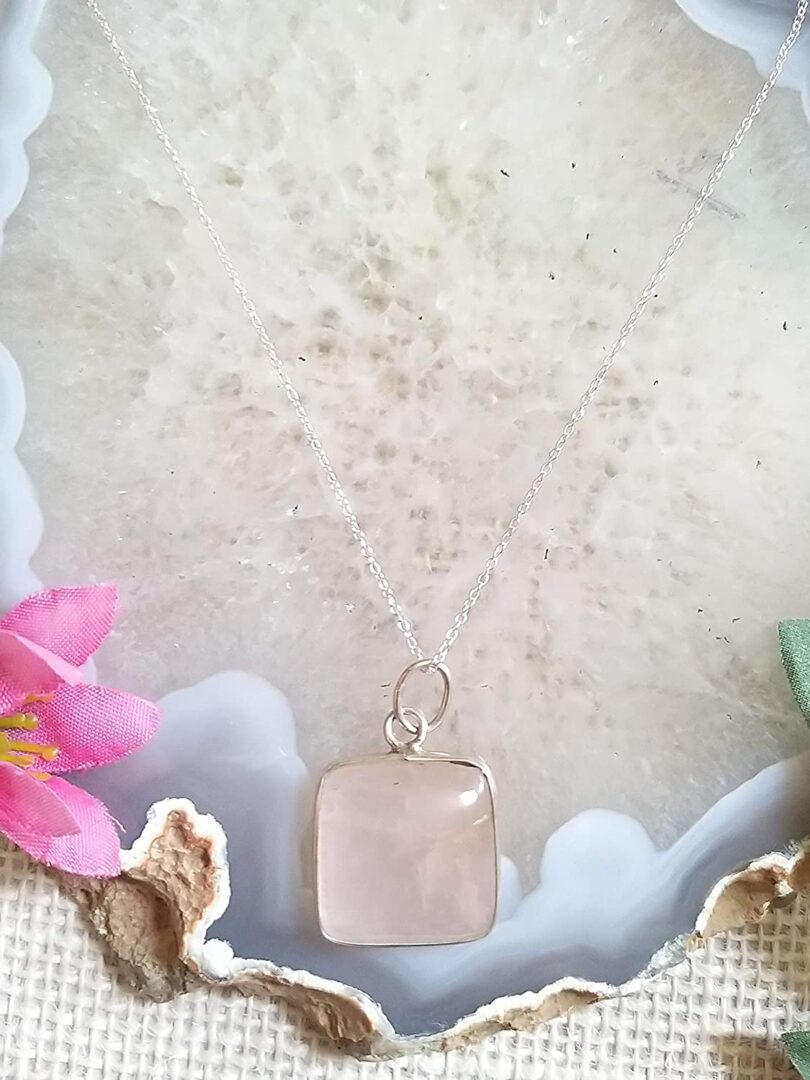 Rose Quartz 925-Silver Pendant Necklace | 925- Silver Chain-16'' | Rose Quartz 925-Silver Pendant | Geniune 925 Sterling Silver chain | Gift for Her