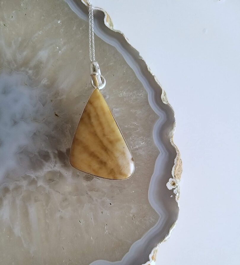 Yellow Lace Agate Pendant Necklace | Natural Gemstone Pendant -18"- Chain Necklace | Geniune Yellow Lace Agate Crystal GS Pendant | Gift Packing