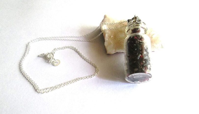 Garnet Crystal Wish Bottle Pendant Necklace | Garnet Chips in Glass Wish Bottle| 18"- Silver Plated Chain | Gifts for Her - Image 2