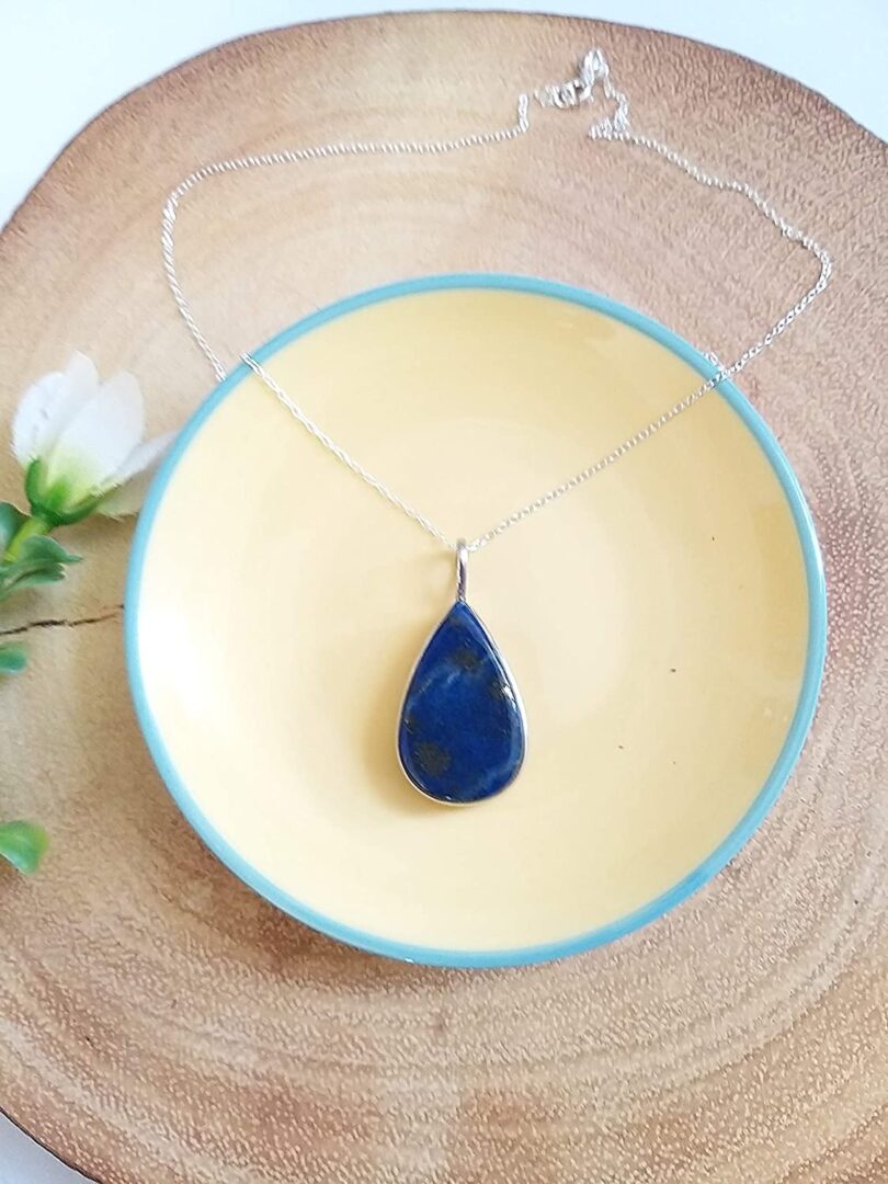 Lapis Lazuli 925-Silver Pendant Necklace | Sterling Silver Chain-16'' | Lapis Lazuli 925-Silver Pendant | Geniune 925-Sterling Silver chain | Gift for Her - Image 2