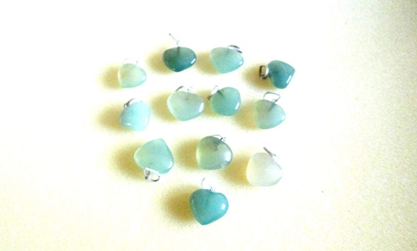 12 Pcs. Aqua-Green Mini Crystal Heart Pendants | 15 To 20mm Beautiful Natural Stone Pendants | Puffy Love Stone Hearts | Aqua Green Quartz DIY Jewelry Making | Gift for Her - Image 2