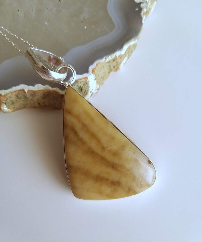 Yellow Lace Agate Pendant Necklace | Natural Gemstone Pendant -18"- Chain Necklace | Geniune Yellow Lace Agate Crystal GS Pendant | Gift Packing - Image 2