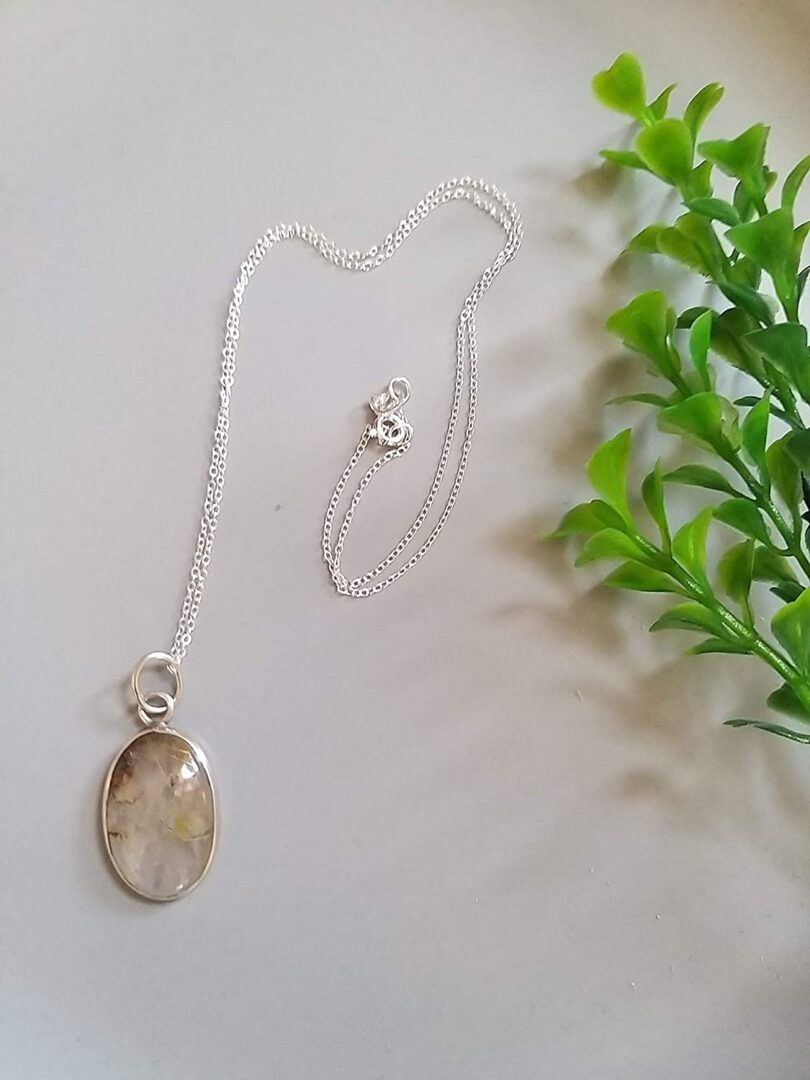 Rutile Quartz 925-Silver Pendant Necklace | 925- Silver Chain-16'' | Rutile Quartz 925-Silver Pendant | Geniune 925 Sterling Silver chain | Gift for Her - Image 3