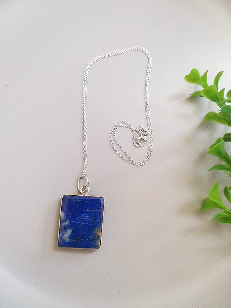 Lapis Lazuli 925-Silver Pendant Necklace | Sterling Silver Chain-16'' | Lapis Lazuli 925-Silver Pendant | Geniune 925-Sterling Silver chain | Gift for Her - Image 3