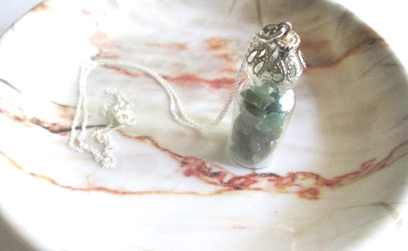 Green Avnturine Crystal Wish Bottle Pendant Necklace | Green Aventurine Chips in Glass Wish Bottle| 18"- Silver Plated Chain | Gifts for Her - Image 5