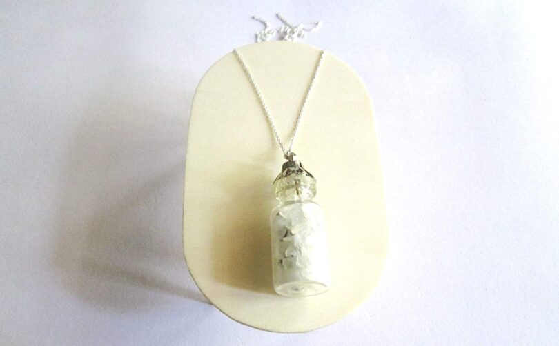 Moonstone Crystal Wish Bottle Pendant Necklace | Moonstone Chips in Glass Wish Bottle| 18"- Silver Plated Chain | Gifts for Her - Image 4