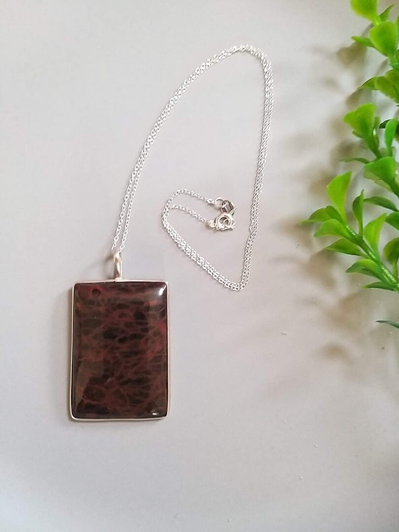 Mahogany Obsidian 925-Silver Pendant Necklace | 925- Silver Chain-16'' | Mahogany Obsidian 925-Silver Pendant | Geniune 925 Sterling Silver chain | Gift for Her - Image 3