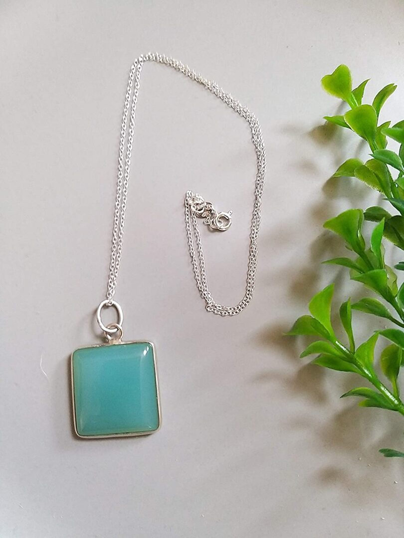 Aqua Blue Chalcedony 925-Silver Pendant Necklace | 925- Silver Chain-16'' | Chalcedony 925-Silver Pendant | Geniune 925 Sterling Silver chain | Gift for Her - Image 3