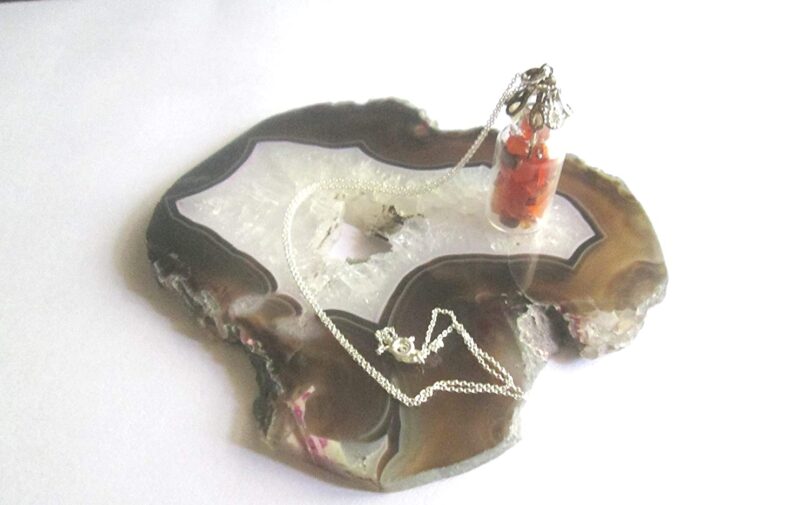 Carnelian Crystal Wish Bottle Pendant Necklace | Carnelian Chips in Glass Wish Bottle| 18"- Silver Plated Chain | Gifts for Her - Image 6