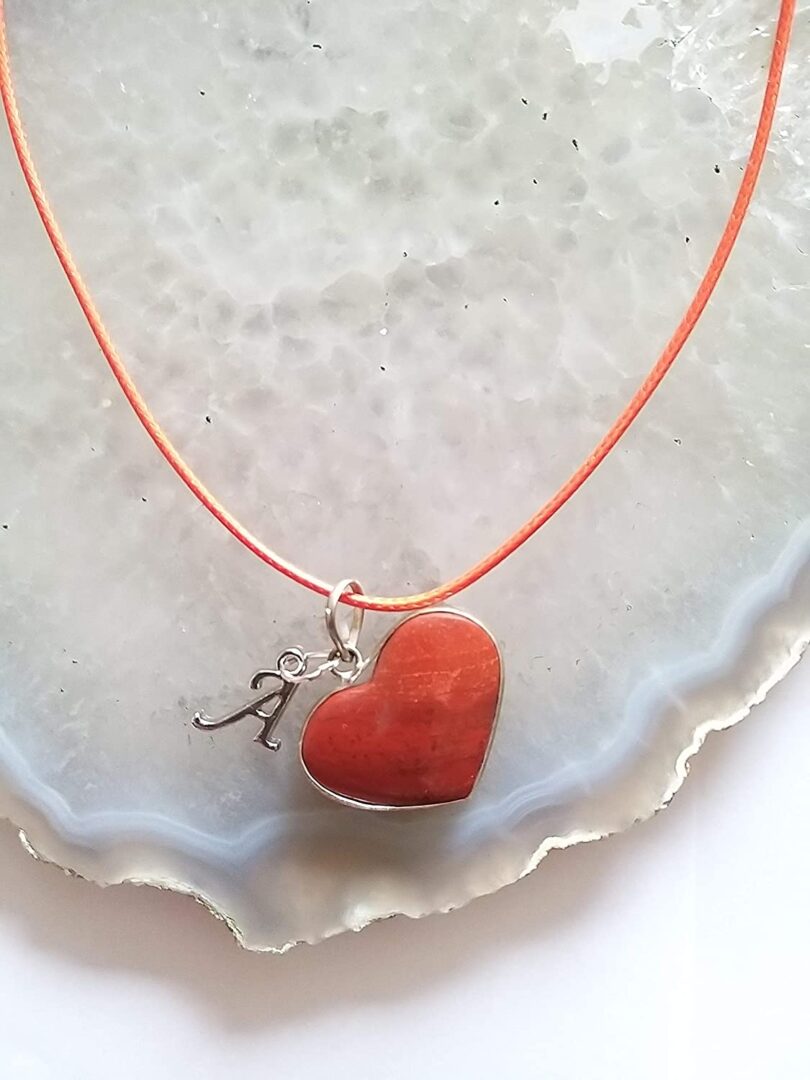 Initial - A - Necklace with Natural Red Jasper Pendant | Stunning Personalised Necklace | Crystal Pendant with Inital -18"- Waxed Cord Necklace | Gift for Her