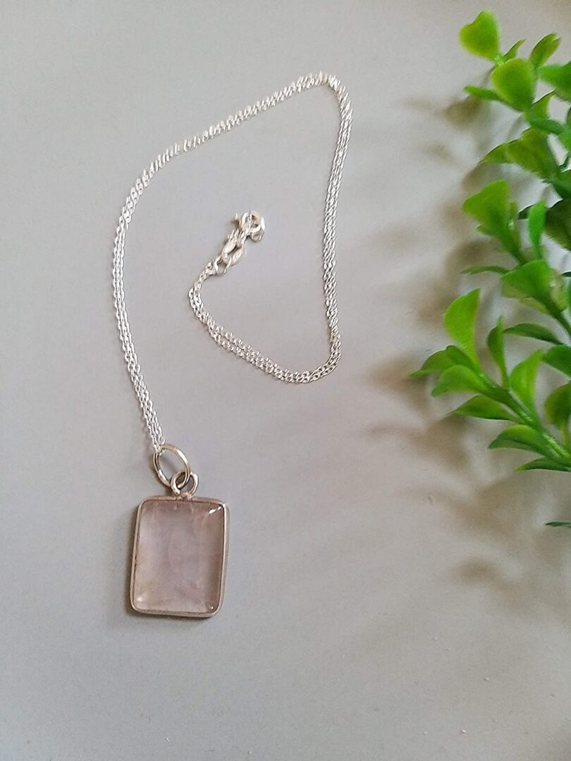 Rose Quartz 925-Silver Pendant Necklace | 925- Silver Chain-16'' | Rose Quartz 925-Silver Pendant | Geniune 925 Sterling Silver chain | Gift for Her - Image 2