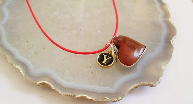 Personalised Letter - Y - with Red Jasper Pendant | Stunning Natural Stone Necklace | Crystal Pendant with Inital -18"- Waxed Cord Necklace | Gift for Her