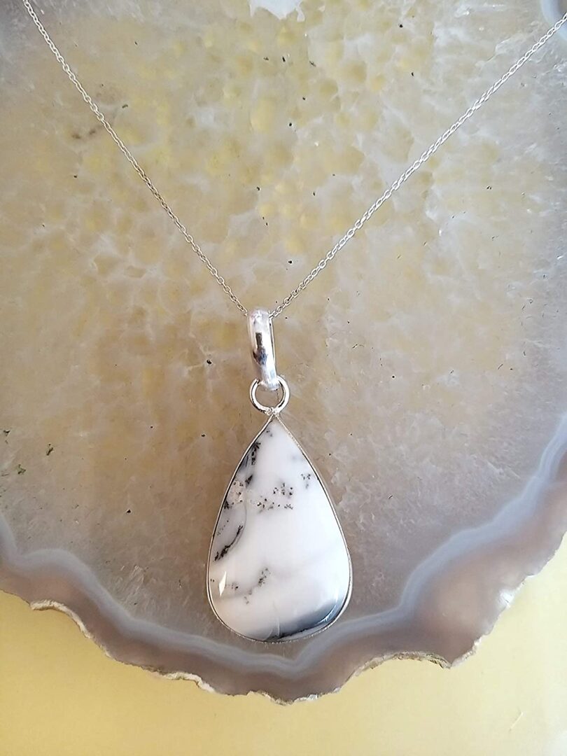 Dendritic Opal Stone Pendant Necklace | Natural Gemstone Pendant -18"- Chain Necklace | Geniune Dendritic Opal Stone GS Pendant | Gift Packing