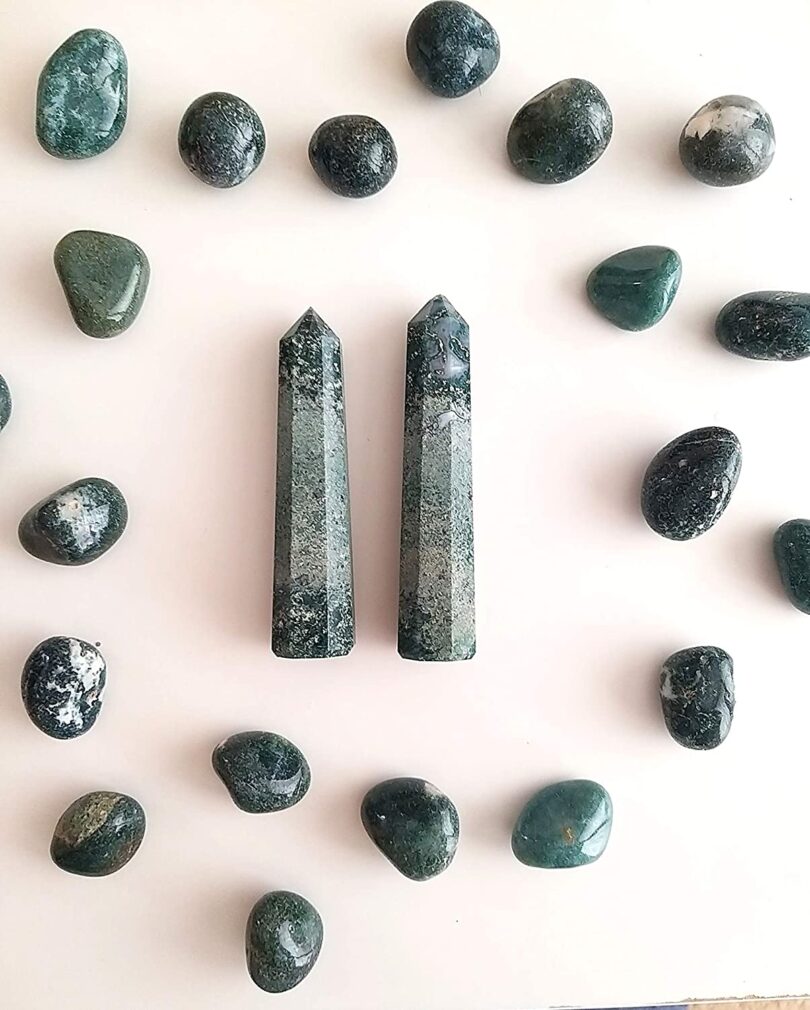 Moss Agate Crystal Point | 100mm Large Moss Agate Tower | Crystal Energy Point | Moss Agate Wand | Meditation |Gift Moss Agate Energy Point - Image 4