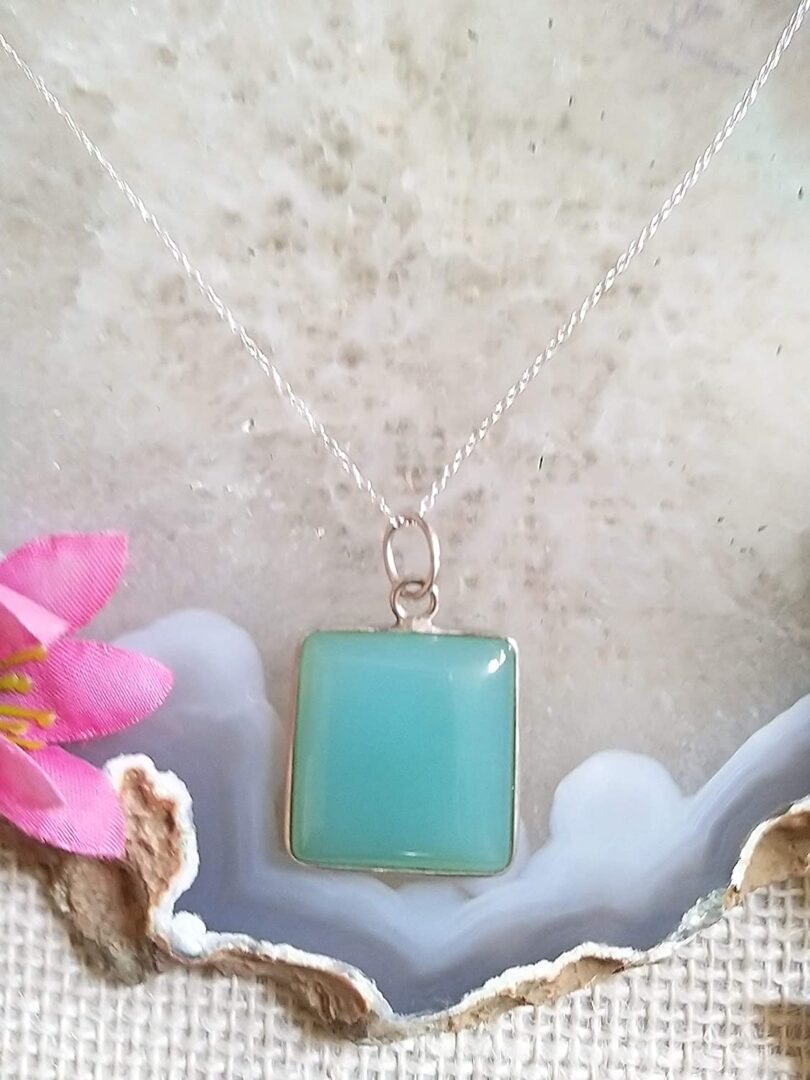 Aqua Blue Chalcedony 925-Silver Pendant Necklace | 925- Silver Chain-16'' | Chalcedony 925-Silver Pendant | Geniune 925 Sterling Silver chain | Gift for Her