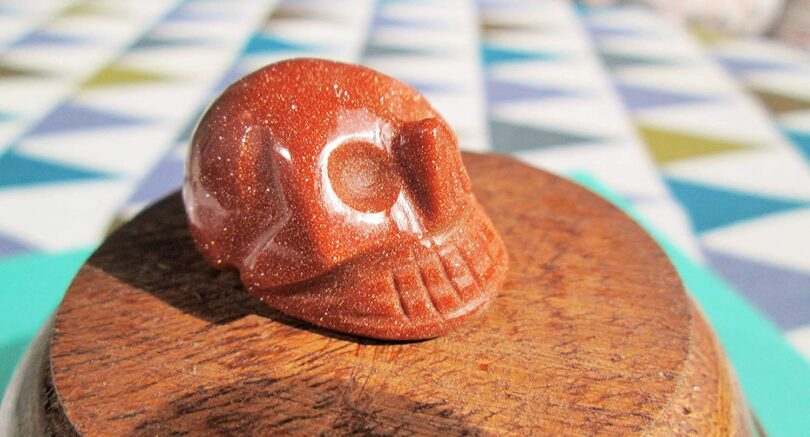 Goldstone Red Crystal Skull | 30mm Crystal Skull | Crystal Skull Halloween Decoration | Goldstone Red Skull Gift | Gift Skull Carving - Image 3