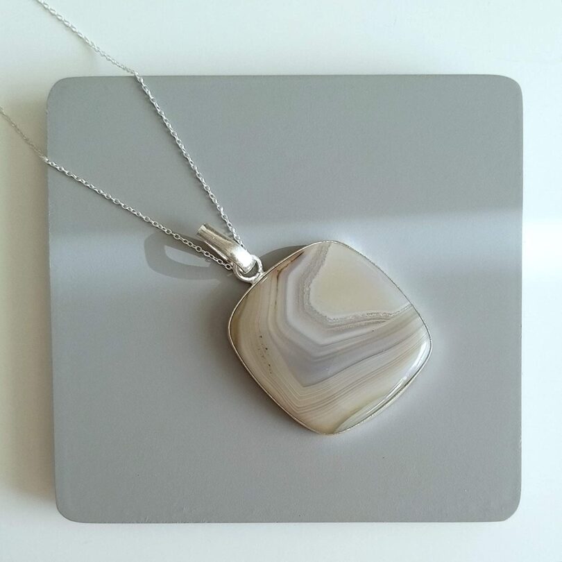 Blue Lace Agate Pendant Necklace | Natural Gemstone Pendant -18"- Chain Necklace | Geniune Blue Lace Agate Crystal GS Pendant | Gift Packing - Image 4