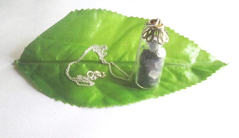 Iolite Crystal Wish Bottle Pendant Necklace | Iolite Chips in Glass Wish Bottle| 18"- Silver Plated Chain | Gifts for Her - Image 4