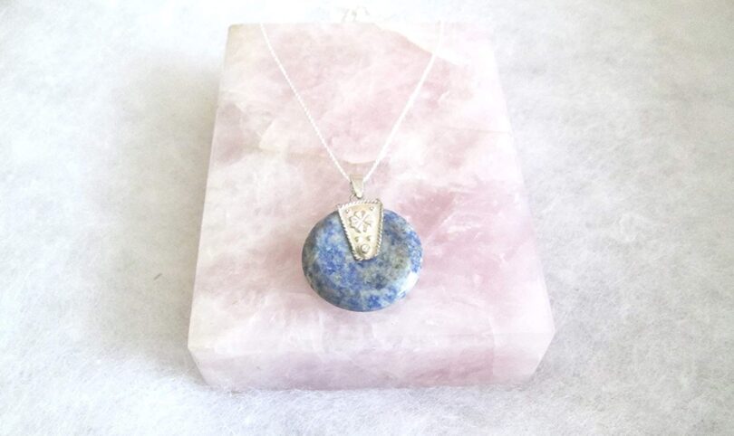 Lapis lazuli Sterling Silver Donut Pendant Necklace | Stunning Lapis Lazuli 92.5 Silver Pendant| 18"Genuine 925 Sterling Silver Chain | Gifts for Her