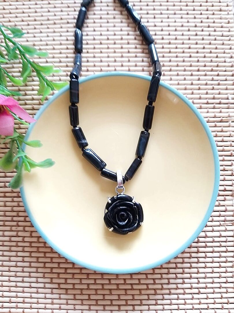 Black Onyx Pendant Necklace | Stone Crystal Bead Necklace | Natural Stone Necklace | Negative Energy Protection Necklace | Gift for Her