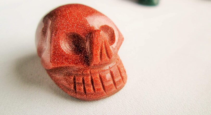 Goldstone Red Crystal Skull | 30mm Crystal Skull | Crystal Skull Halloween Decoration | Goldstone Red Skull Gift | Gift Skull Carving