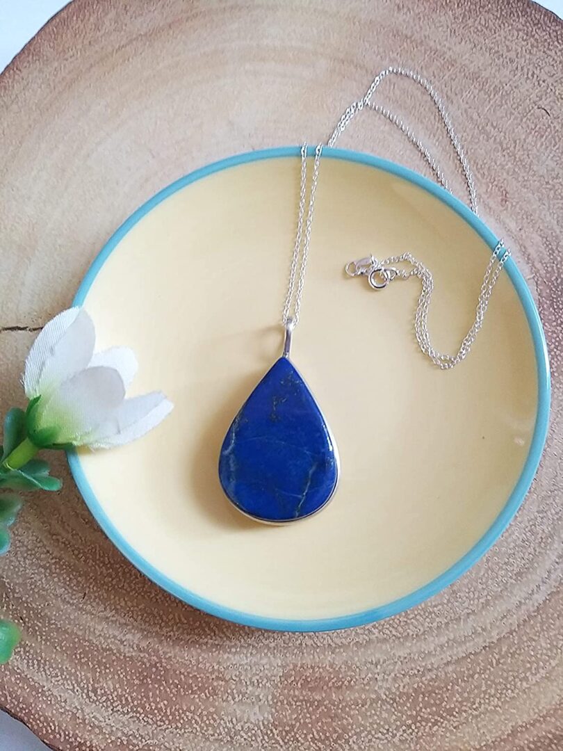 Lapis Lazuli 925-Silver Pendant Necklace | Sterling Silver Chain-16'' | Lapis Lazuli 925-Silver Pendant | Geniune 925-Sterling Silver chain | Gift for Her - Image 3