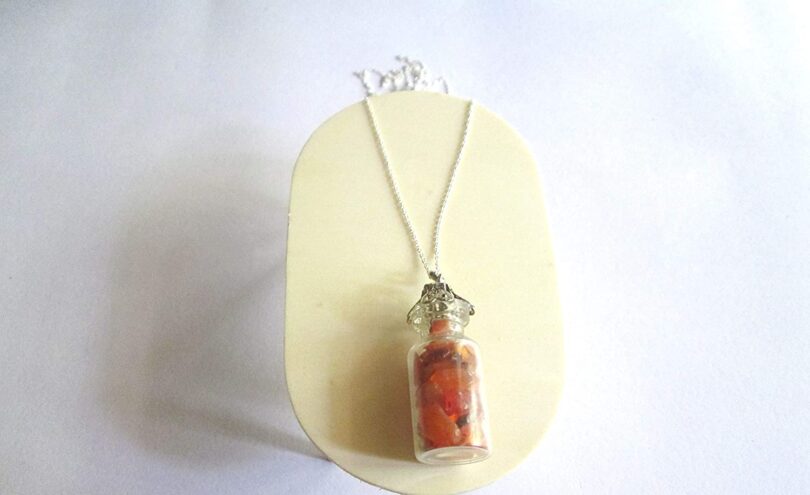 Carnelian Crystal Wish Bottle Pendant Necklace | Carnelian Chips in Glass Wish Bottle| 18"- Silver Plated Chain | Gifts for Her - Image 4