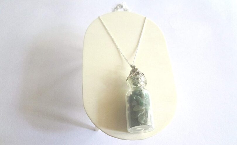 Green Avnturine Crystal Wish Bottle Pendant Necklace | Green Aventurine Chips in Glass Wish Bottle| 18"- Silver Plated Chain | Gifts for Her - Image 4