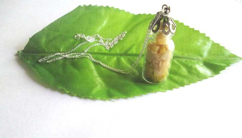 Citrine Crystal Wish Bottle Pendant Necklace | Citrine Chips in Glass Wish Bottle| 18"- Silver Plated Chain | Gifts for Her - Image 3