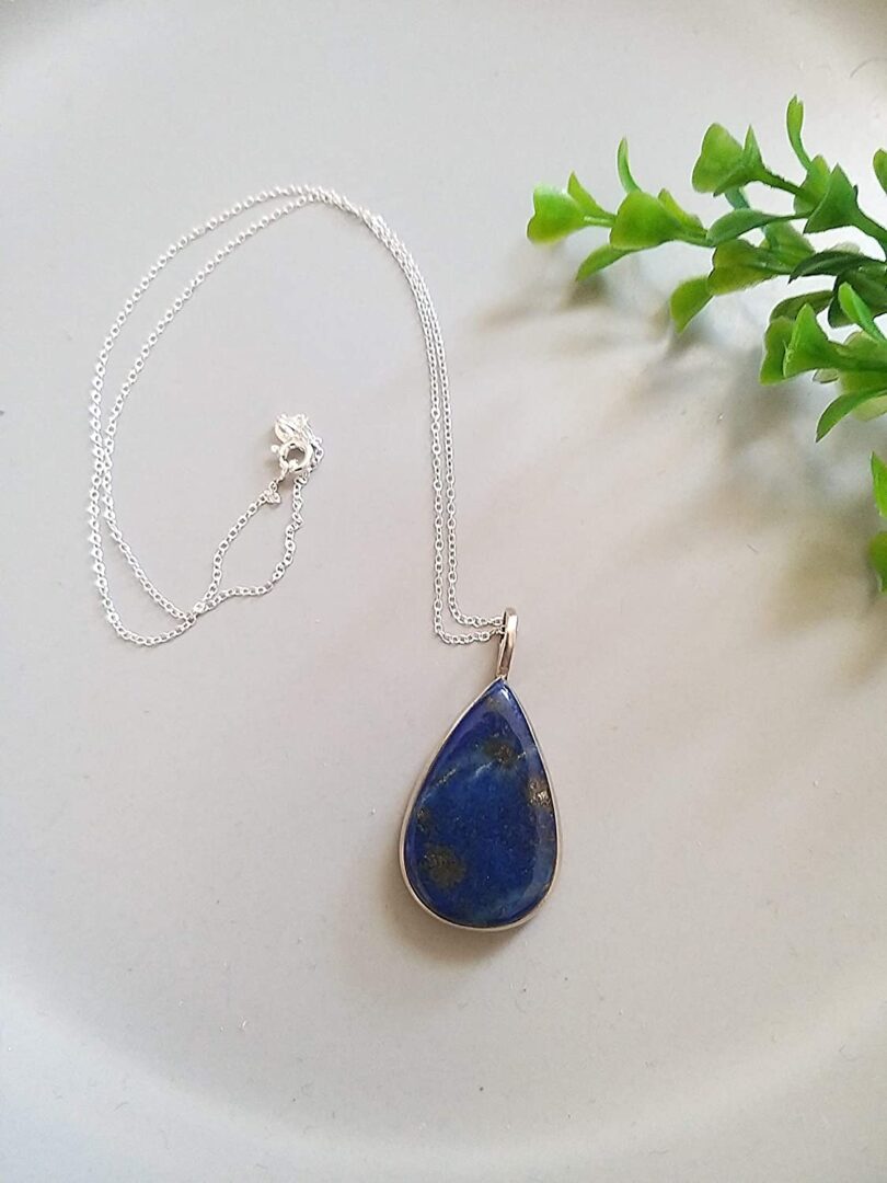 Lapis Lazuli 925-Silver Pendant Necklace | Sterling Silver Chain-16'' | Lapis Lazuli 925-Silver Pendant | Geniune 925-Sterling Silver chain | Gift for Her - Image 3