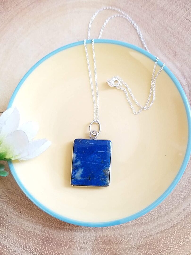 Lapis Lazuli 925-Silver Pendant Necklace | Sterling Silver Chain-16'' | Lapis Lazuli 925-Silver Pendant | Geniune 925-Sterling Silver chain | Gift for Her - Image 2