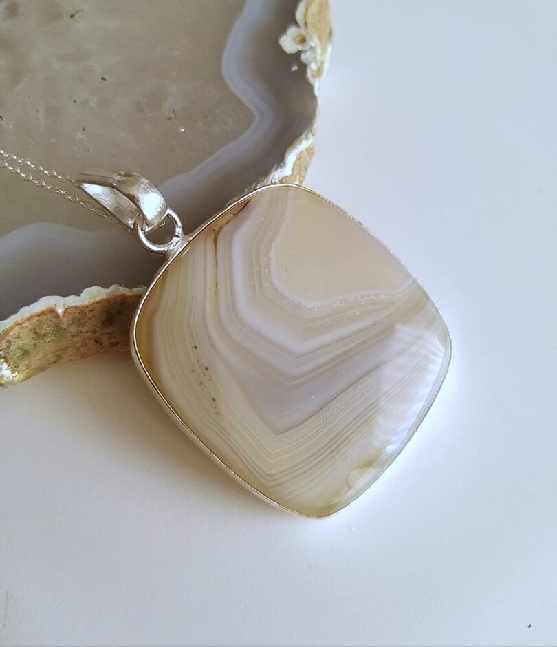 Blue Lace Agate Pendant Necklace | Natural Gemstone Pendant -18"- Chain Necklace | Geniune Blue Lace Agate Crystal GS Pendant | Gift Packing - Image 2