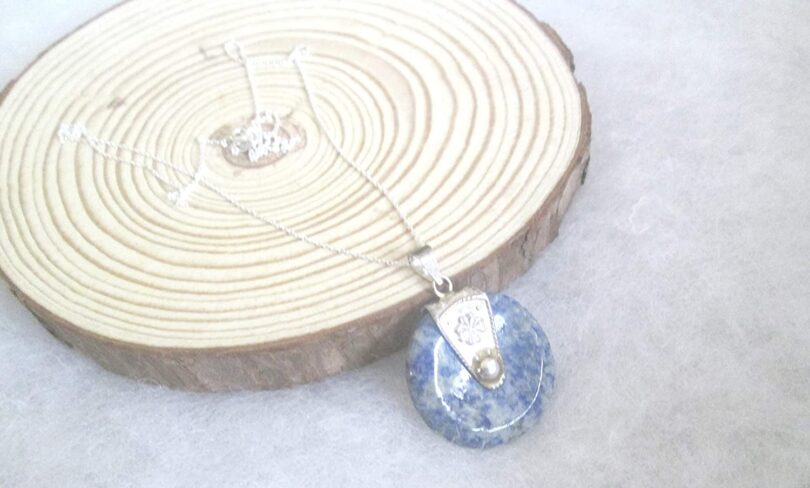 Lapis lazuli Sterling Silver Donut Pendant Necklace | Stunning Lapis Lazuli 92.5 Silver Pendant| 18"Genuine 925 Sterling Silver Chain | Gifts for Her - Image 3