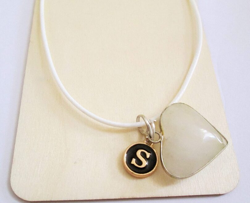 Personalised Letter - S - with White Quartz Pendant | Stunning Natural Stone Necklace | Crystal Pendant with Inital -18"- Waxed Cord Necklace | Gift for Her - Image 2