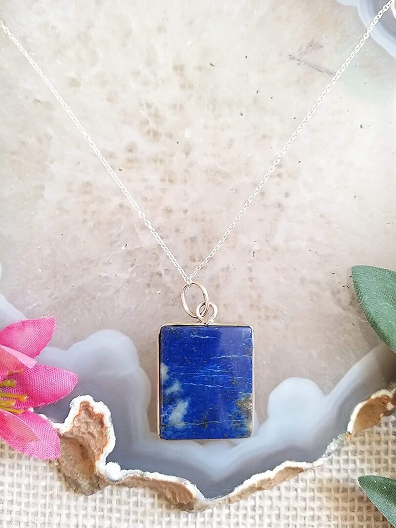 Lapis Lazuli 925-Silver Pendant Necklace | Sterling Silver Chain-16'' | Lapis Lazuli 925-Silver Pendant | Geniune 925-Sterling Silver chain | Gift for Her