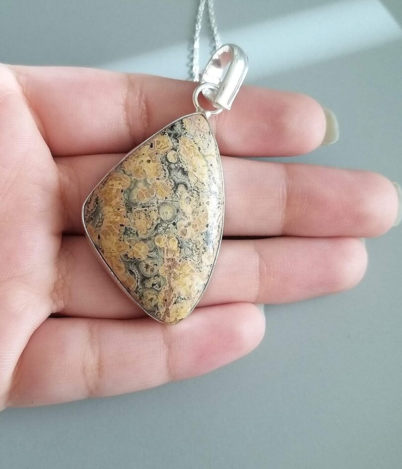 Ocean jasper Stone Pendant Necklace | Natural Gemstone Pendant -18"- Chain Necklace | Geniune Ocean Jasper Stone GS Pendant | Gift Packing - Image 2