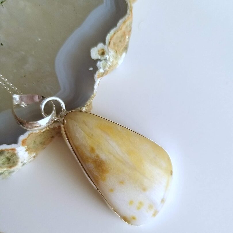 Yellow Lace Agate Pendant Necklace | Natural Gemstone Pendant -18"- Chain Necklace | Geniune Yellow Lace Agate Crystal GS Pendant | Gift Packing - Image 2