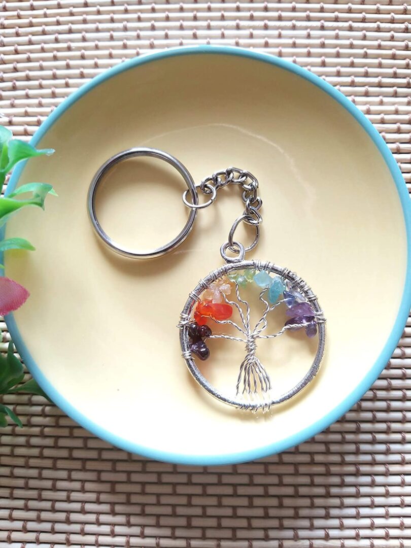 7 Chakra Tree of Life Keyring | Natural 7 Chakra Crystal Keyring | Crystal Energy Keyring | Healing Crystals | Meditation | Gift 7 Chakra Tree of Life