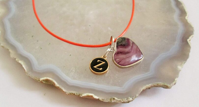 Personalised Letter - Z - with Natural Amethyst Pendant | Stunning Natural Stone Necklace | Crystal Pendant with Inital -18"- Waxed Cord Necklace | Gift for Her