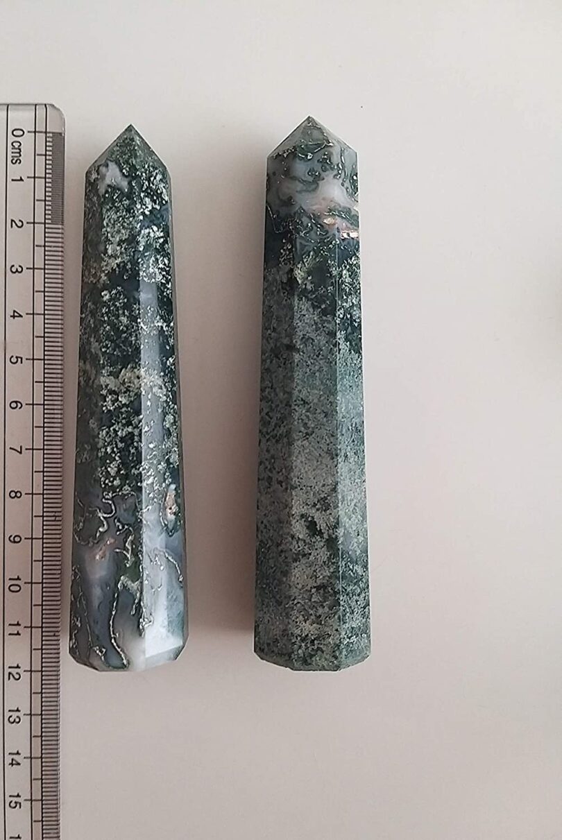 Moss Agate Crystal Point | 100mm Large Moss Agate Tower | Crystal Energy Point | Moss Agate Wand | Meditation |Gift Moss Agate Energy Point - Image 5