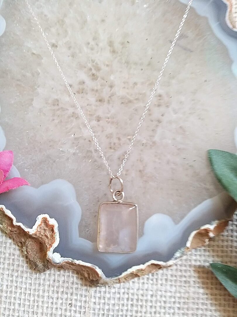 Rose Quartz 925-Silver Pendant Necklace | 925- Silver Chain-16'' | Rose Quartz 925-Silver Pendant | Geniune 925 Sterling Silver chain | Gift for Her