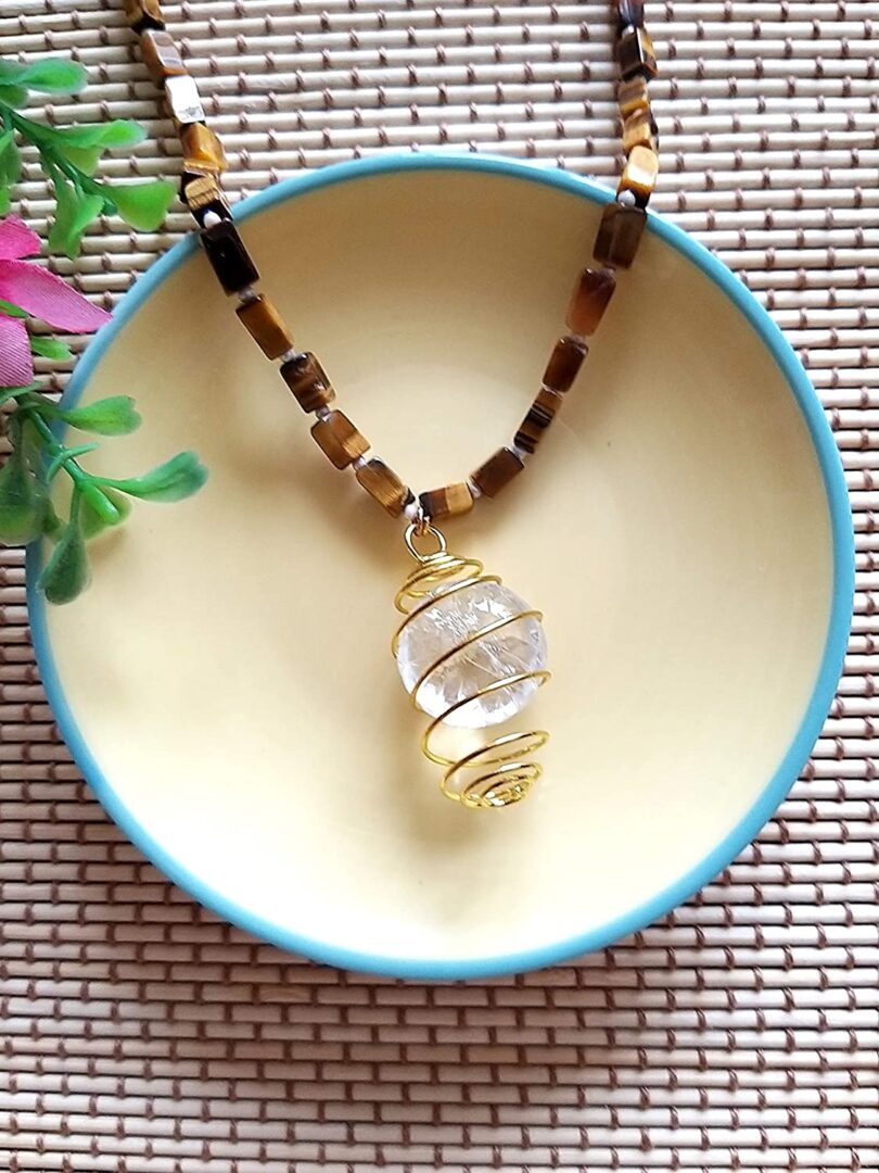 Tigers Eye Pendant Necklace | Tigers Eye Clear Quartz Pendant Necklace | Healing Stone | Meditation | Gift Tigers Eye Crystal Energy Necklace