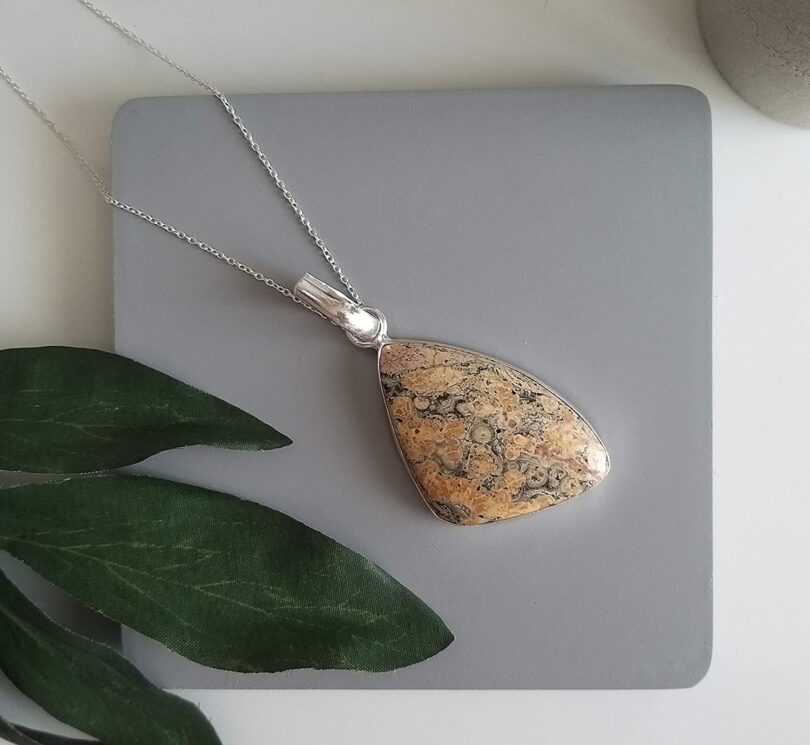 Ocean jasper Stone Pendant Necklace | Natural Gemstone Pendant -18"- Chain Necklace | Geniune Ocean Jasper Stone GS Pendant | Gift Packing - Image 3