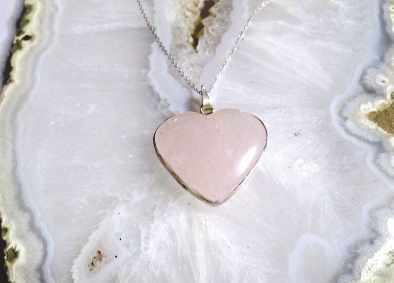 Rose Quartz Sterling Silver Heart Pendant Necklace | Stunning Rose Quartz Heart 92.5 Silver Pendant |18"Genuine 925 Sterling Silver Chain | Gifts for Her