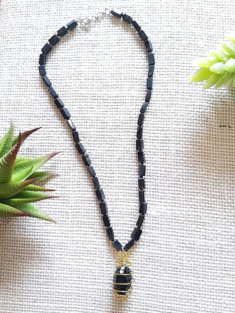 Black Onyx Pendant Necklace | Stone Crystal Bead Necklace | Natural Stone Necklace | Negative Energy Protection Necklace | Gift for Her