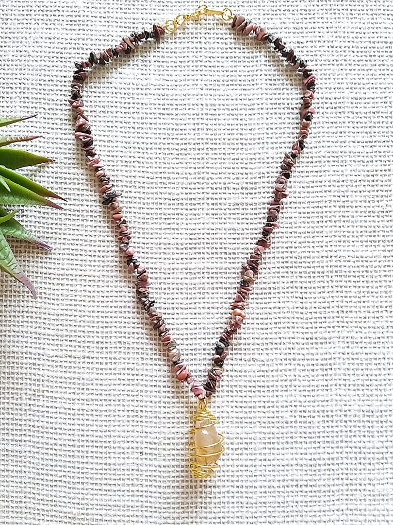 Ocean Jasper Citrine Pendant Necklace | Natural Ocean Jasper & Citrine Pendant Necklace | Natural Ocean Jasper Necklace | Negative Energy Protection Necklace | Gift for Her